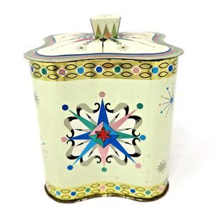 VTG 1960 MCM Atomic Starburst Baret Ware Litho Tin Canister w/Lid SLK Co England